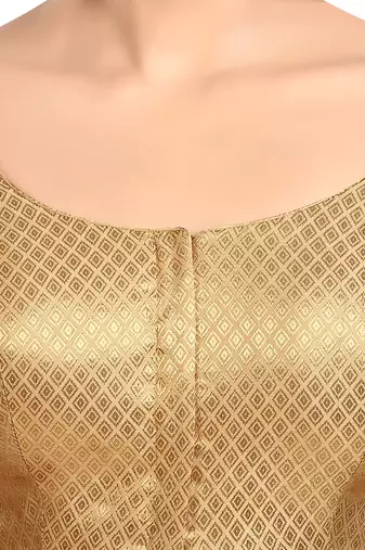 Golden Rhombus Woven Round Neck Half Sleeves Readymade Blouse