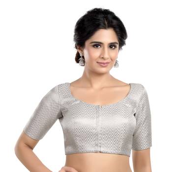 Silver Zigzag Woven Round Neck Half Sleeves Readymade Blouse 1