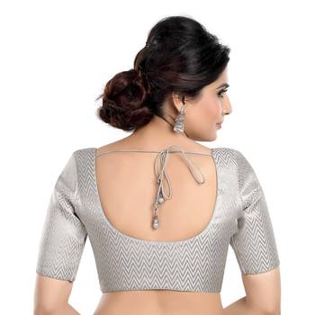 Silver Zigzag Woven Round Neck Half Sleeves Readymade Blouse 3
