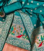 Teal banarasi paithani silk  unstitched dress material