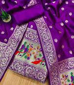 Purple banarasi paithani silk  unstitched dress material