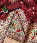 Maroon banarasi paithani silk  unstitched dress material