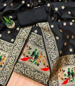 Black banarasi paithani silk  unstitched dress material
