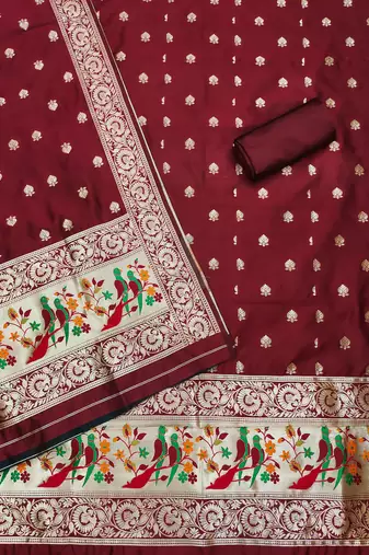 Maroon banarasi paithani silk  unstitched dress material