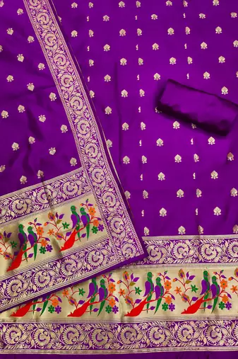 Purple banarasi paithani silk  unstitched dress material