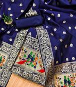 Blue banarasi paithani silk  unstitched dress material