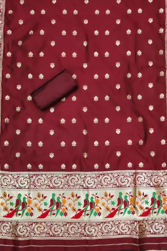 Maroon banarasi paithani silk  unstitched dress material