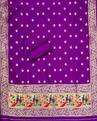 Purple banarasi paithani silk  unstitched dress material 4