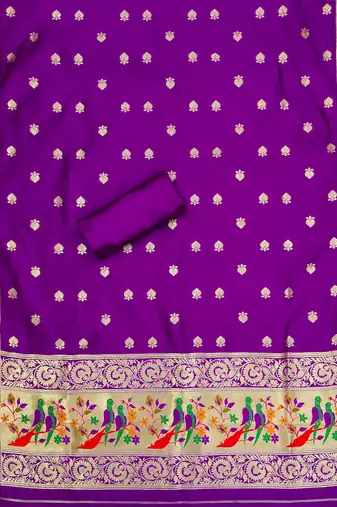 Purple banarasi paithani silk  unstitched dress material