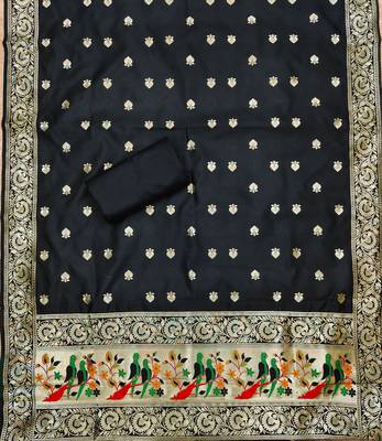 Black banarasi paithani silk  unstitched dress material 2