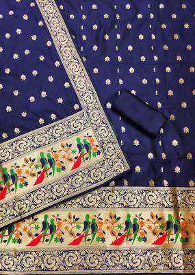 Blue banarasi paithani silk  unstitched dress material 3
