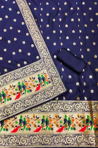 Blue banarasi paithani silk  unstitched dress material