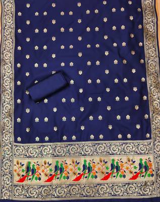 Blue banarasi paithani silk  unstitched dress material 4