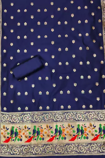 Blue banarasi paithani silk  unstitched dress material