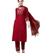 Maroon Cotton Blend Kurta Set