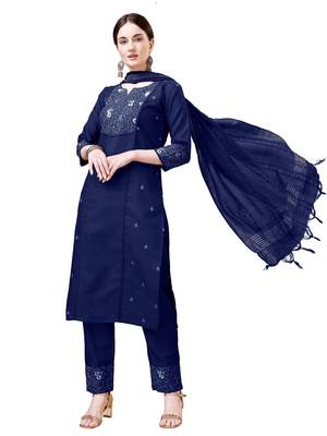 Navy Blue Cotton Blend kurta Set 1