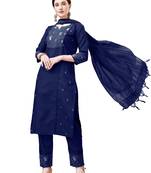 Navy Blue Cotton Blend kurta Set