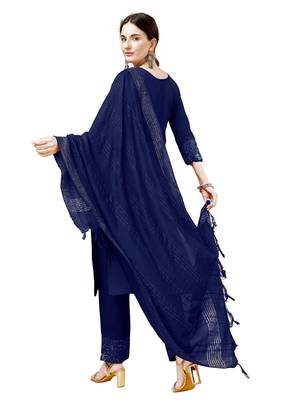 Navy Blue Cotton Blend kurta Set 2