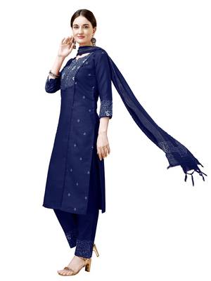 Navy Blue Cotton Blend kurta Set 3