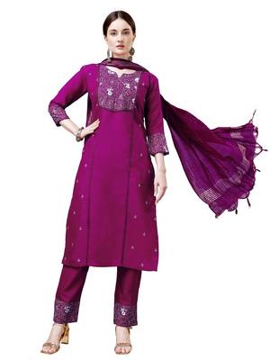 Purple Cotton Blend Kurta Set 1