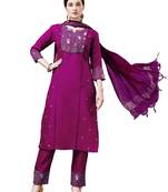 Purple Cotton Blend Kurta Set