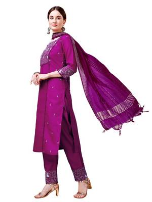 Purple Cotton Blend Kurta Set 3