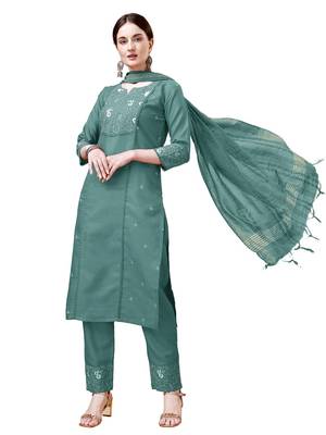 Teal Color Cotton Blend Kurta Set 1