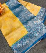 Koram Yellow Kanjivaram Pattu Soft Silk Weaving Borders Havy Design Saree With Blouse For Women