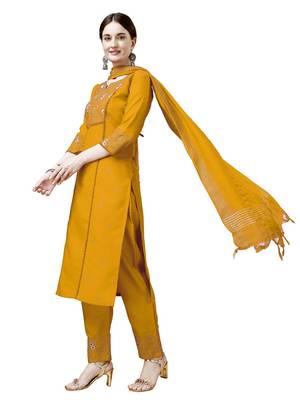 Yellow Cotton Blend Kurta Set 3