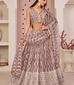 onion Pink Butterfly Net Embroidery Thread Designer Lehenga