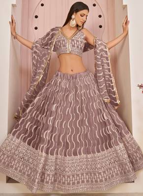 onion Pink Butterfly Net Embroidery Thread Designer Lehenga 2