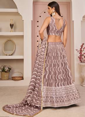 onion Pink Butterfly Net Embroidery Thread Designer Lehenga 4
