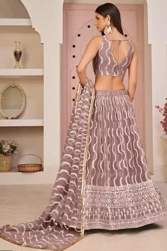 onion Pink Butterfly Net Embroidery Thread Designer Lehenga