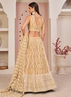 Beige Butterfly Net Embroidery Thread Designer Lehenga 4