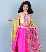 Aglare Brocade ,cotton ethnic Lehenga choli for small girls,Girls,Baby girls,kids. Pink Gold