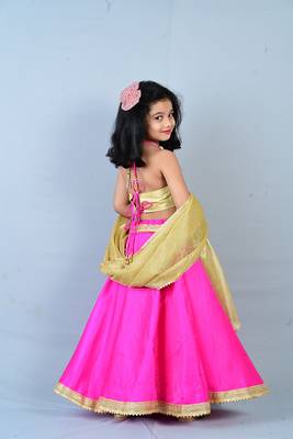 Aglare Brocade ,cotton ethnic Lehenga choli for small girls,Girls,Baby girls,kids. Pink Gold 2