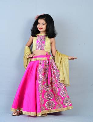 Aglare Brocade ,cotton ethnic Lehenga choli for small girls,Girls,Baby girls,kids. Pink Gold 3