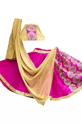 Aglare Brocade ,cotton ethnic Lehenga choli for small girls,Girls,Baby girls,kids. Pink Gold