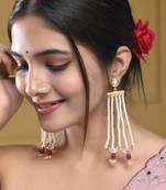 Gold palted red beaded & white pearl hafe moon earring