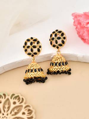 Gold plated black beaded  jumka earring 2