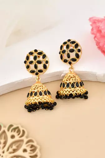 Gold plated black beaded  jumka earring