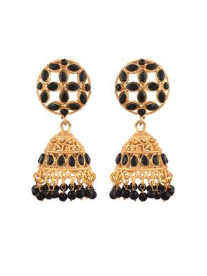 Gold plated black beaded  jumka earring 3