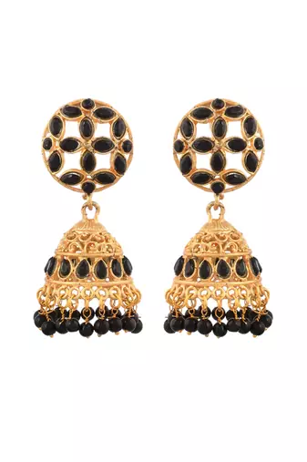 Gold plated black beaded  jumka earring