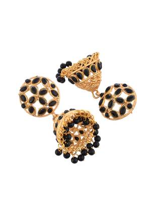Gold plated black beaded  jumka earring 4