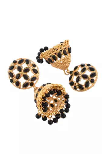 Gold plated black beaded  jumka earring