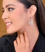 Silver plated leaf shape drop earrings for women