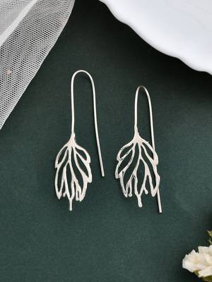 Silver plated leaf shape drop earrings for women 2