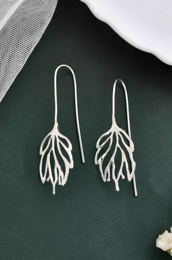 Silver plated leaf shape drop earrings for women