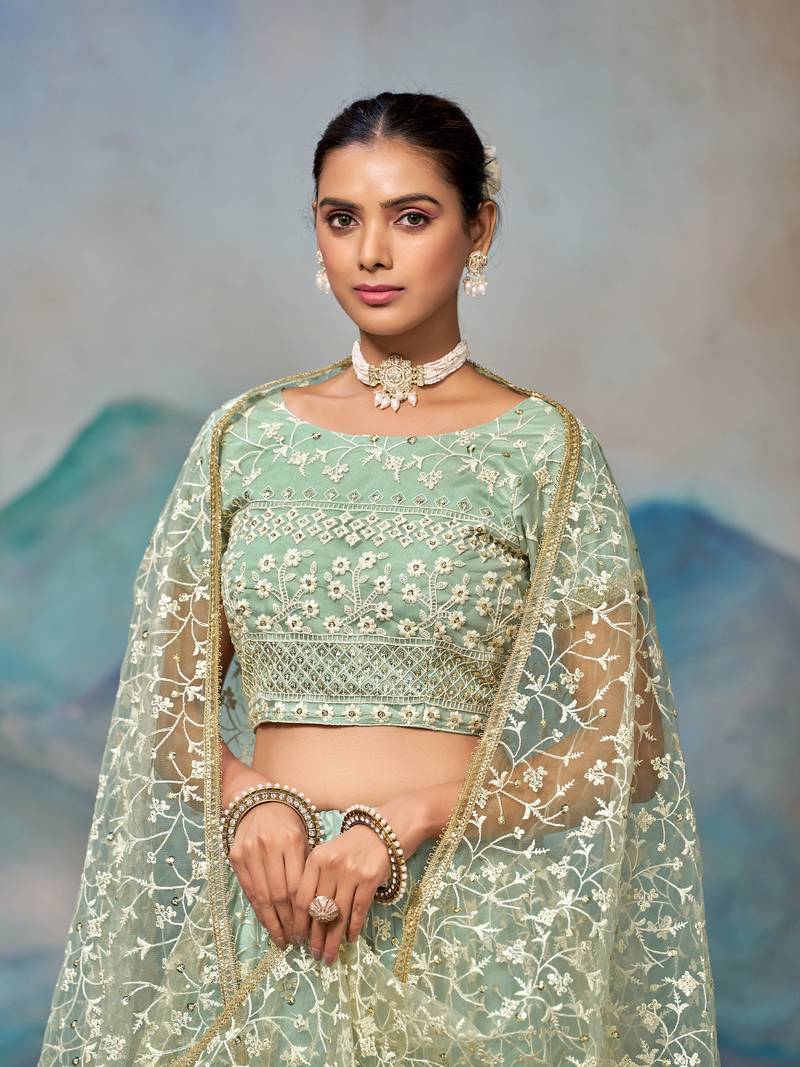 Beautifull Pista Green Lehenga Choli For Women Indian Wedding Chaniya Choli 