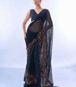 Teal Woven Embellished Chiffon Saree